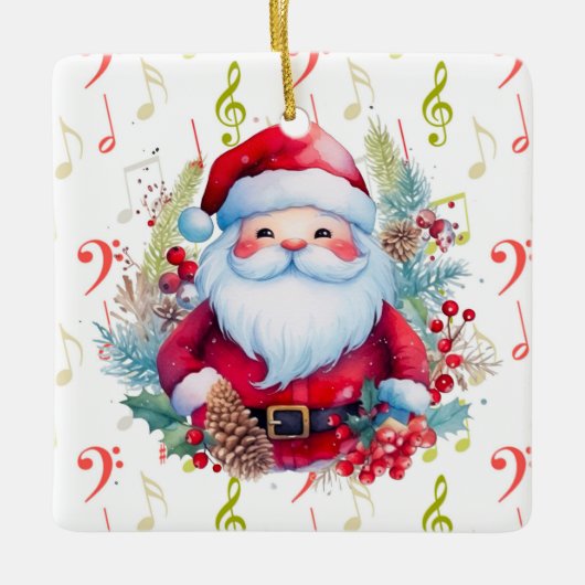 Rot grüne Musiknoten und der Weihnachtsmann Keramikornament (Vorderseite)