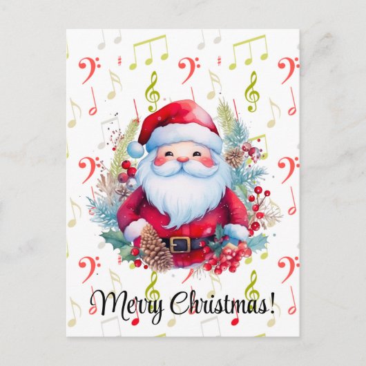 Rot grüne Musiknoten und der Weihnachtsmann Postka Postkarte (Vorderseite)