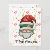Rot grüne Musiknoten und der Weihnachtsmann Postka Postkarte (Vorne/Hinten)