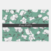 Rot-grüne Orchidee mit elegantem Blumenmuster Geschenkpapier Set (Vorderseite 3)