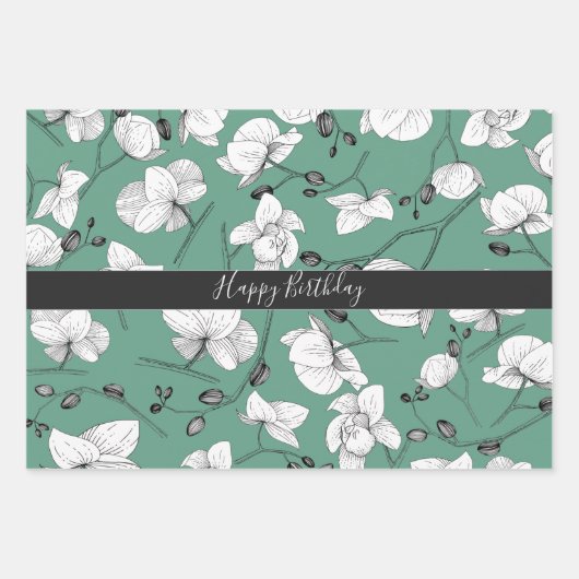 Rot-grüne Orchidee mit elegantem Blumenmuster Geschenkpapier Set (Vorderseite 3)