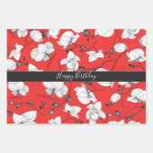 Rot-grüne Orchidee mit elegantem Blumenmuster Geschenkpapier Set (Vorderseite 2)