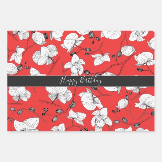 Rot-grüne Orchidee mit elegantem Blumenmuster Geschenkpapier Set (Vorderseite 2)