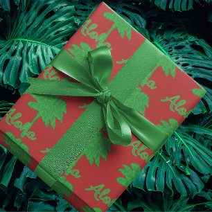 Rot Grüne Palmen Aloha Tropischer Urlaub Geschenkpapier