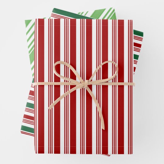 Rot-grüne Pfefferminzstreifen Geschenkpapier Set (Beispiel)