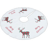 Rot-grüne Rentierbüffel kariert Polyester Weihnachtsbaumdecke (Schrägansicht)