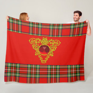 ROT GRÜNE SCOTTISH TARTAN, GOLD ZELLTIKKNOTEN HERZ FLEECEDECKE