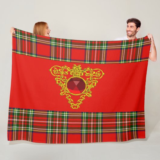 ROT GRÜNE SCOTTISH TARTAN, GOLD ZELLTIKKNOTEN HERZ FLEECEDECKE (Beispiel)
