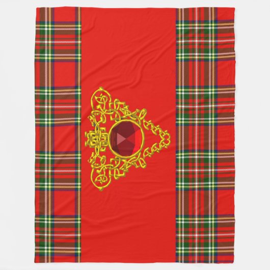 ROT GRÜNE SCOTTISH TARTAN, GOLD ZELLTIKKNOTEN HERZ FLEECEDECKE (Vorderseite)