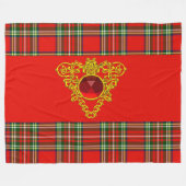 ROT GRÜNE SCOTTISH TARTAN, GOLD ZELLTIKKNOTEN HERZ FLEECEDECKE (Vorderseite (Horizontal))