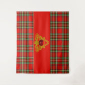 ROT GRÜNE SCOTTISH TARTAN, GOLD ZELLTIKKNOTEN HERZ WANDTEPPICH (Vorderseite)