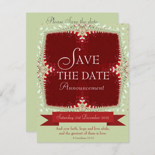 Rot + Grüne Spitzen Save the Date Einladung (Vorne/Hinten)