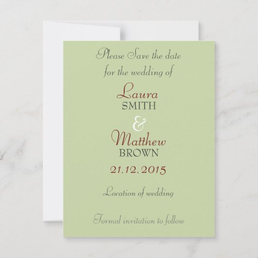 Rot + Grüne Spitzen Save the Date Einladung (Rückseite)