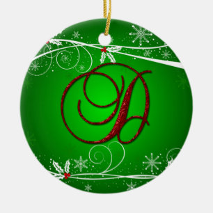Rot Grüne Stechpalme Initial D Weihnachtsbaumanhän Keramik Ornament