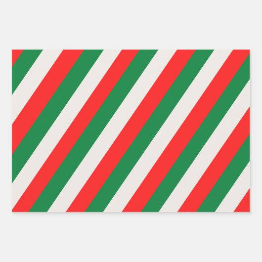 Rot-grüne Streifen und Goldstars Geschenkpapier Set (Vorderseite 3)