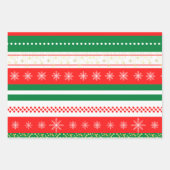 Rot-grüne Streifen und Goldstars Geschenkpapier Set (Vorderseite 2)