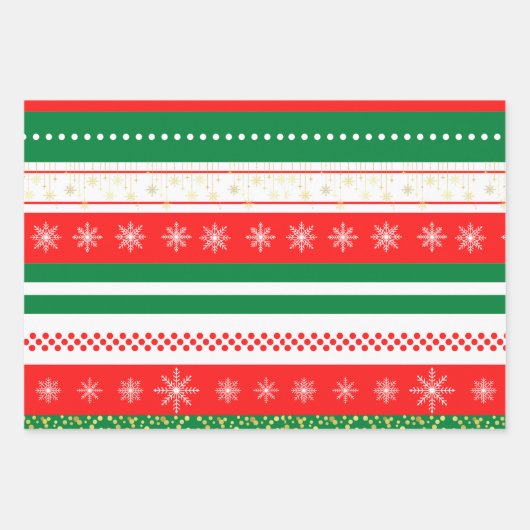 Rot-grüne Streifen und Goldstars Geschenkpapier Set (Vorderseite 2)