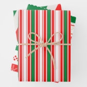 Rot-grüne Streifen und Goldstars Geschenkpapier Set (Beispiel)