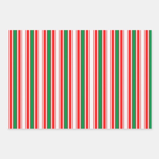 Rot-grüne Streifen und Goldstars Geschenkpapier Set (Vorderseite)