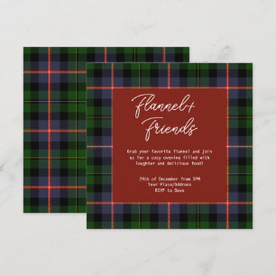 Rot-grüne Tartan-Flanell- und Freunde-Weihnachtsfe Einladung