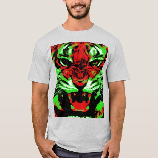 Rot-grüne Tiger-Gesichtsmalerei T-Shirt (Vorderseite)