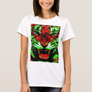 Rot-grüne Tiger-Gesichtsmalerei T-Shirt