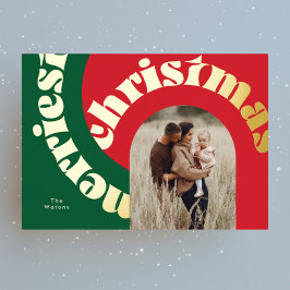 Rot-grüne Weihnachtsgolden Oval 1 Foto Folien Feiertagskarte