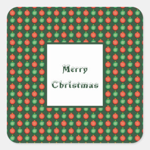 Rot grüne Weihnachtskugeln Fröhliche Weihnachten F Quadratischer Aufkleber