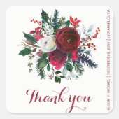 Rot-grüne Winterponies Hochzeit danke Quadratischer Aufkleber (Vorderseite)