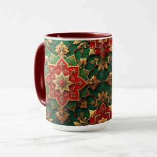 Rot-grüner dekorativer Feiertagsbecher Tasse