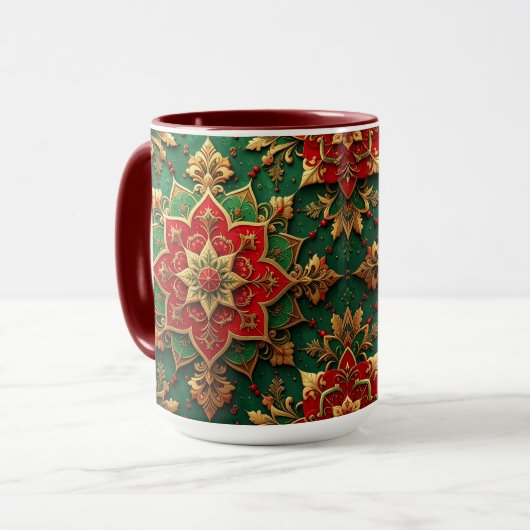 Rot-grüner dekorativer Feiertagsbecher Tasse (Vorderseite Links)
