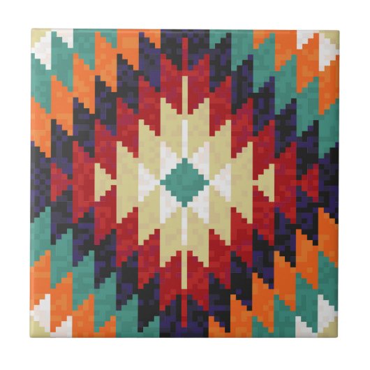 Rot-grüner Orange-Gelb Schwarz-weißer Orientalisch Fliese (Vorderseite)