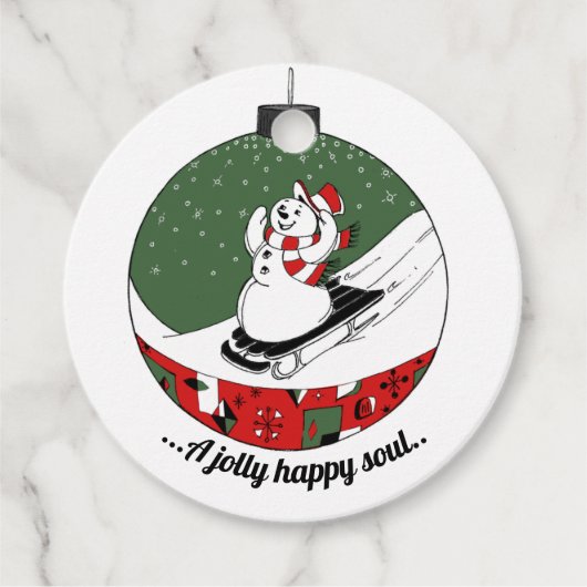 Rot / Grüner Schneemann Geschenkanhänger (Vorderseite)