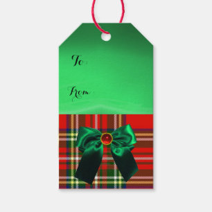 ROT GRÜNER SCHOTTISCHER TARTAN MIT WEIHNACHTSSCHLE GESCHENKANHÄNGER