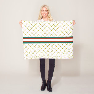 Rot Grüner Streifen  Gold Crown Muster Royal Fleecedecke