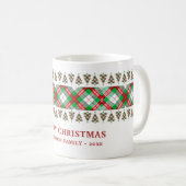 Rot grüner vintage Weihnachtsbaum Karomuster Kaffeetasse (VorderseiteRechts)