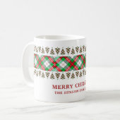 Rot grüner vintage Weihnachtsbaum Karomuster Kaffeetasse (Vorderseite Links)
