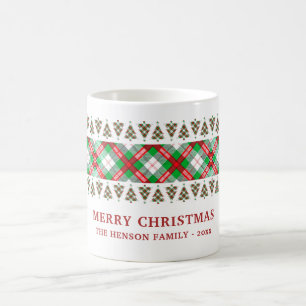 Rot grüner vintage Weihnachtsbaum Karomuster Kaffeetasse