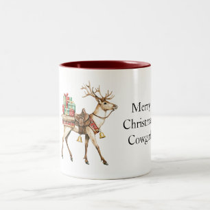 Rot Grüner Weihnachts Western Hirsch Zweifarbige Tasse