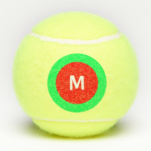 Rot-grüner Weißer Anfangsbuchstaben (M) Monogramm Tennisbälle (Rückseite)