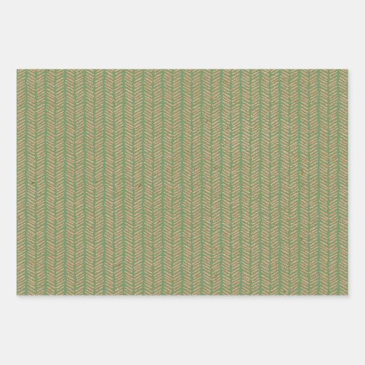 Rot grüner Zickzack Polka Dots auf Imitaten Braun Geschenkpapier Set (Vorderseite)