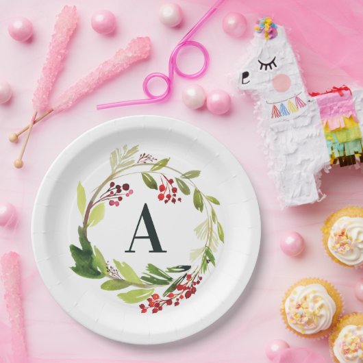 Rot + grünes Aquarellgrün Weihnachten Pappteller (Party)