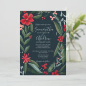 Rot-grünes Blumenmuster Hochzeit Einladung (Stehend Vorderseite)