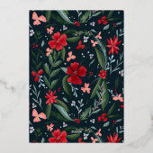 Rot-grünes Blumenmuster Hochzeit Folieneinladung (Rückseite)