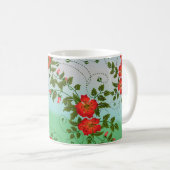 Rot-grünes Blumenmuster Kaffeetasse (VorderseiteRechts)
