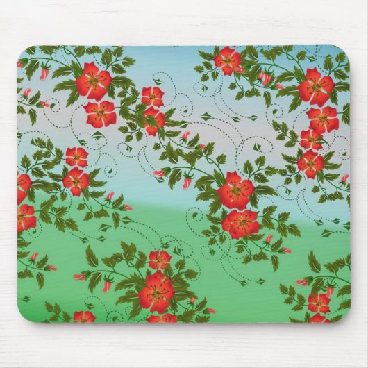 Rot-grünes Blumenmuster Mousepad (Vorne)