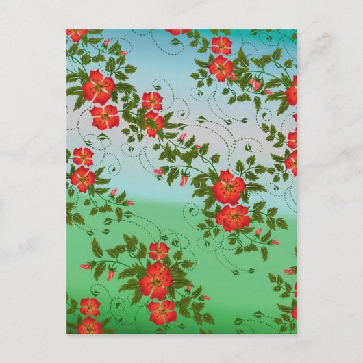 Rot-grünes Blumenmuster Postkarte (Vorderseite)