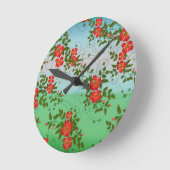 Rot-grünes Blumenmuster Runde Wanduhr (Winkel)