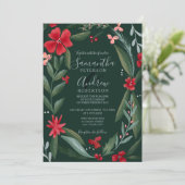 Rot grünes Blumenmuster Winterhochzeit Einladung (Stehend Vorderseite)