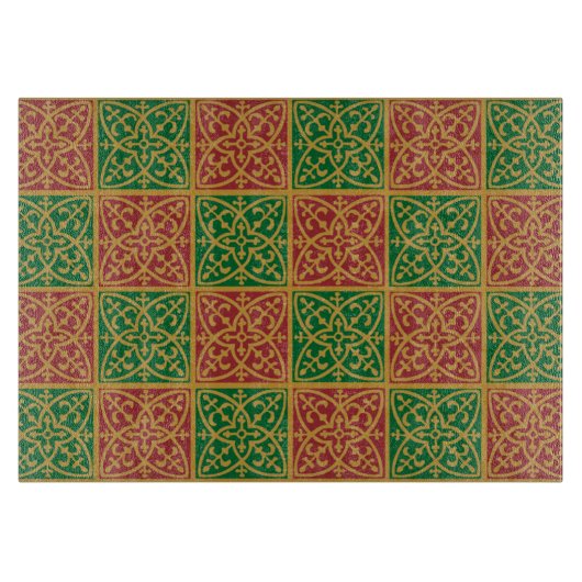 Rot-Grünes Fleur-de-lis-Muster Schneidebrett (Vorderseite)